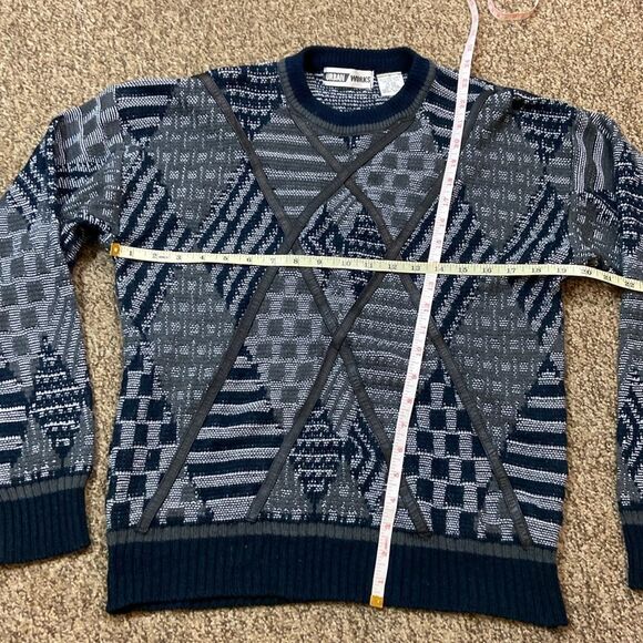 VTG, 80s Urban Works  Blend Sweater-Leather Trimmed Gray Black Size 8 Unisex - Picture 3 of 9